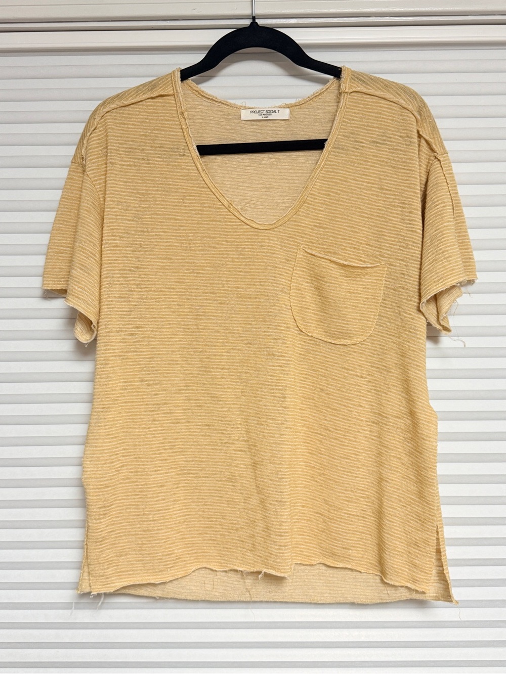 Project Social T Soft Yellow/white stripe V Pocket Tee